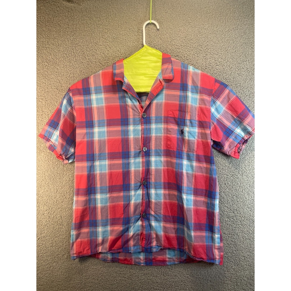 Polo Ralph Lauren Shirt Men's Large Blue Green Plaid Blue Pony Preppy